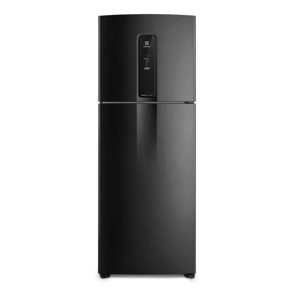 Geladeira Electrolux 2 Portas Frost Free Inverter 480 Litros, preta, fundo branco