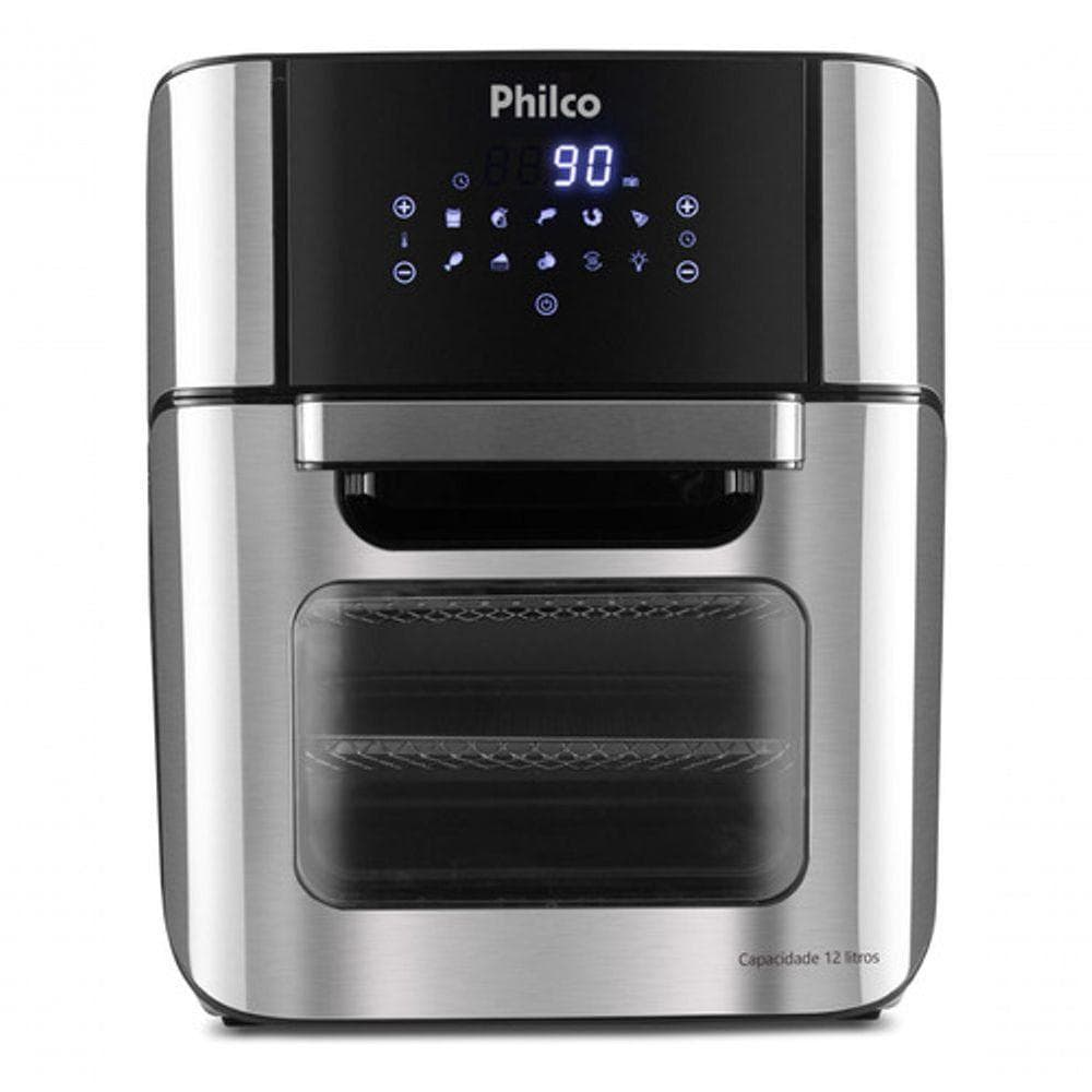 Fritadeira Air Fryer Oven Philco PFR2250V 12L, preta e prata, com controles digitais, capacidade de 12 litros