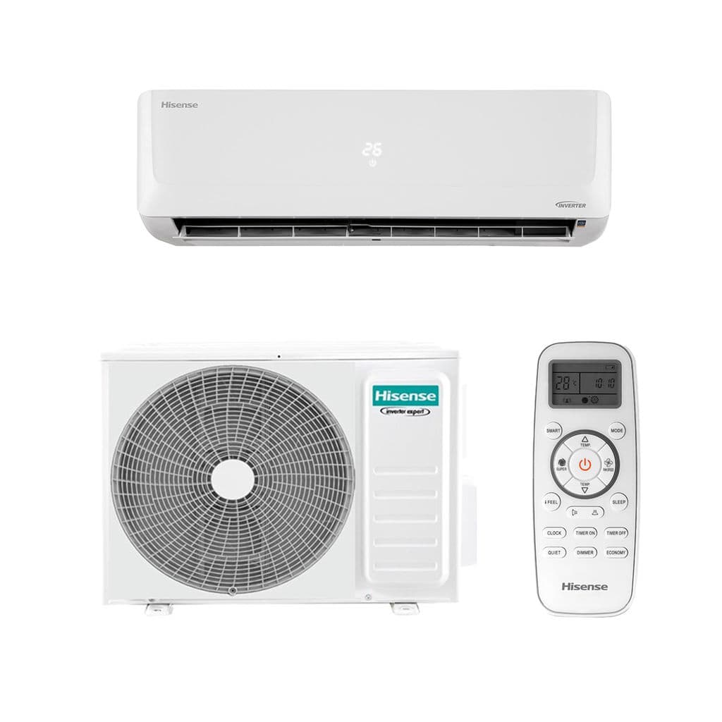 Ar Condicionado Split Hi-Wall Inverter Hisense com controle remoto e fundo branco