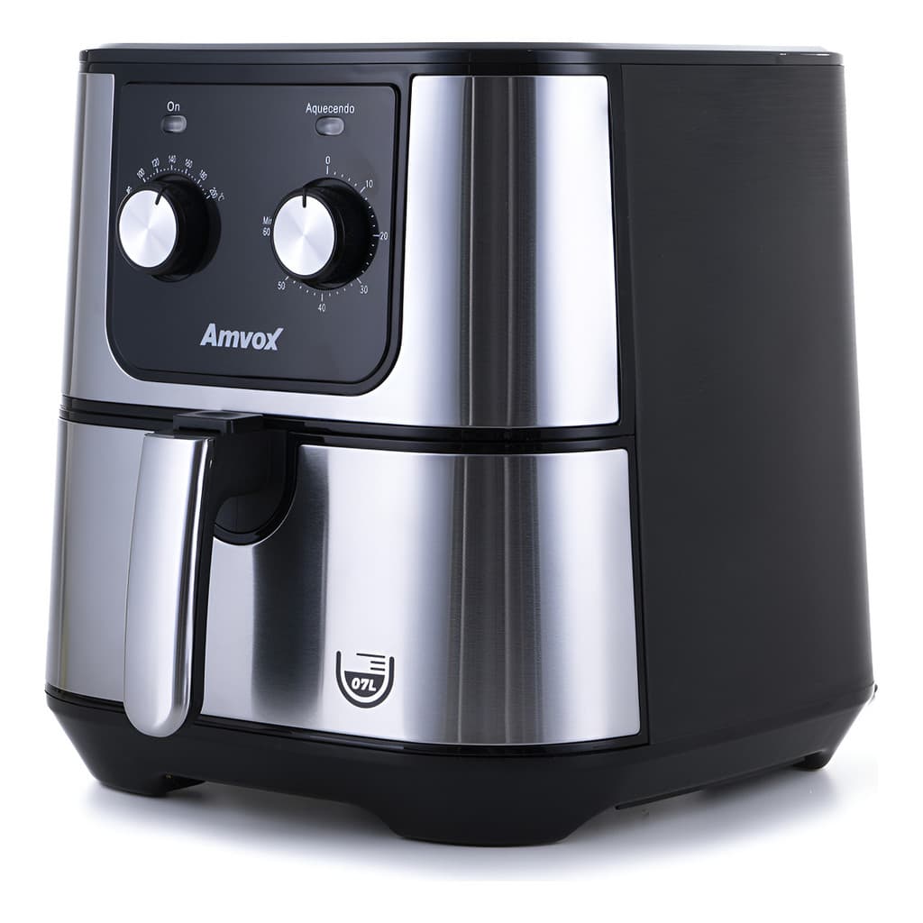 Fritadeira elétrica Air Fryer Amvox ARF 1255 M Inox 7 litros, painel analógico, controles de temperatura e tempo