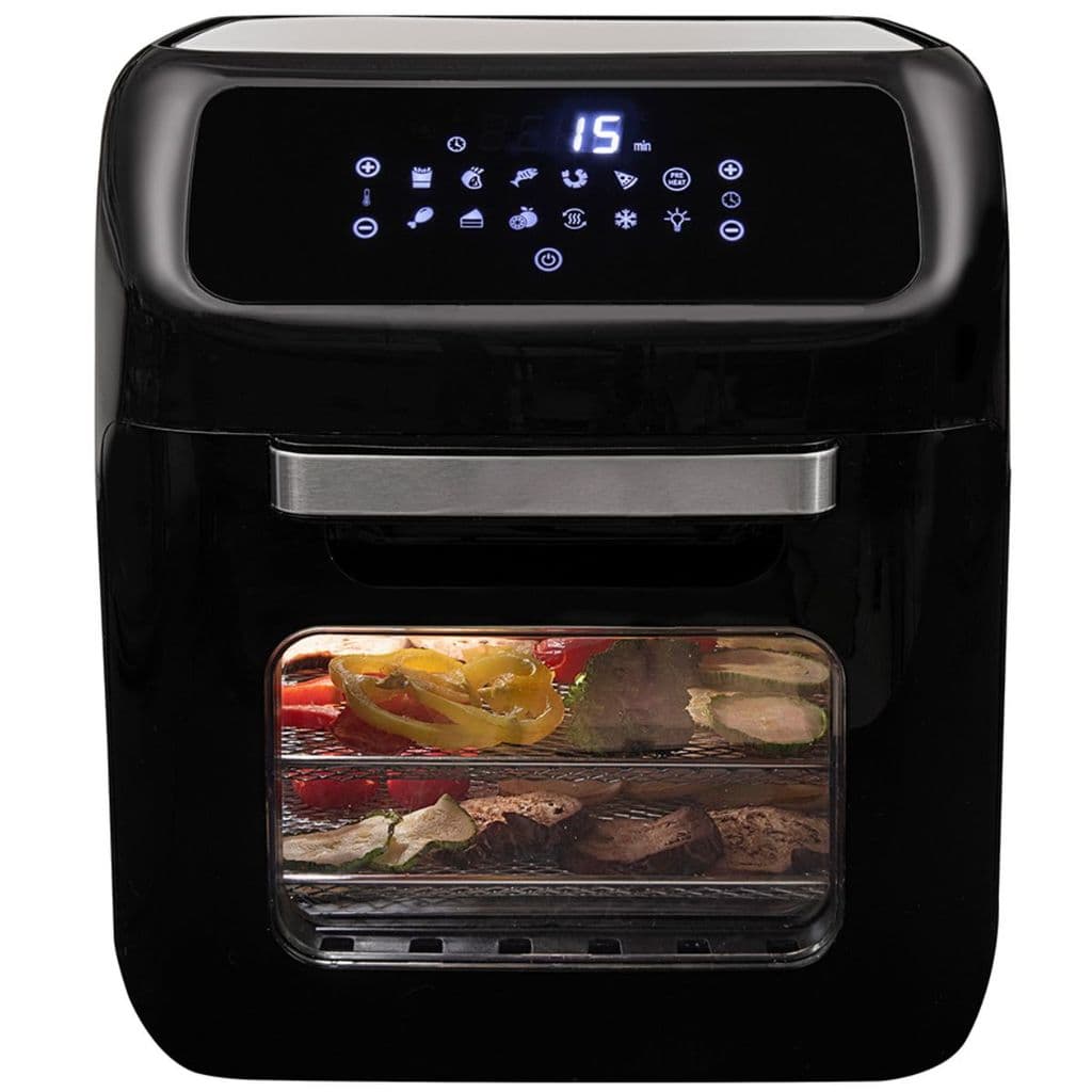 Fritadeira Suggar Air Fryer Oven 12 Litros Preto 110V FT1201PT com alimentos no interior