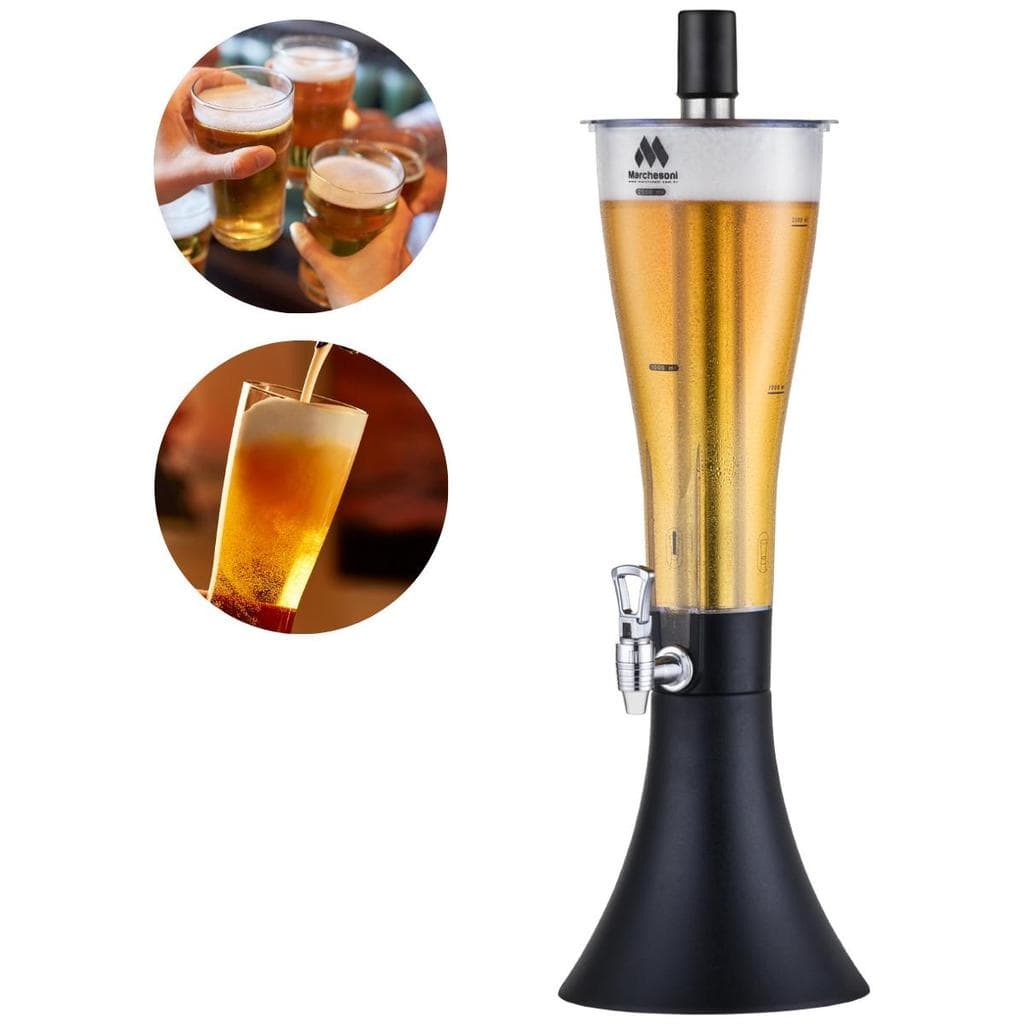 Torre de chopp Marcbeer 2,5 litros com torneira extra, copo cheio e sendo servido