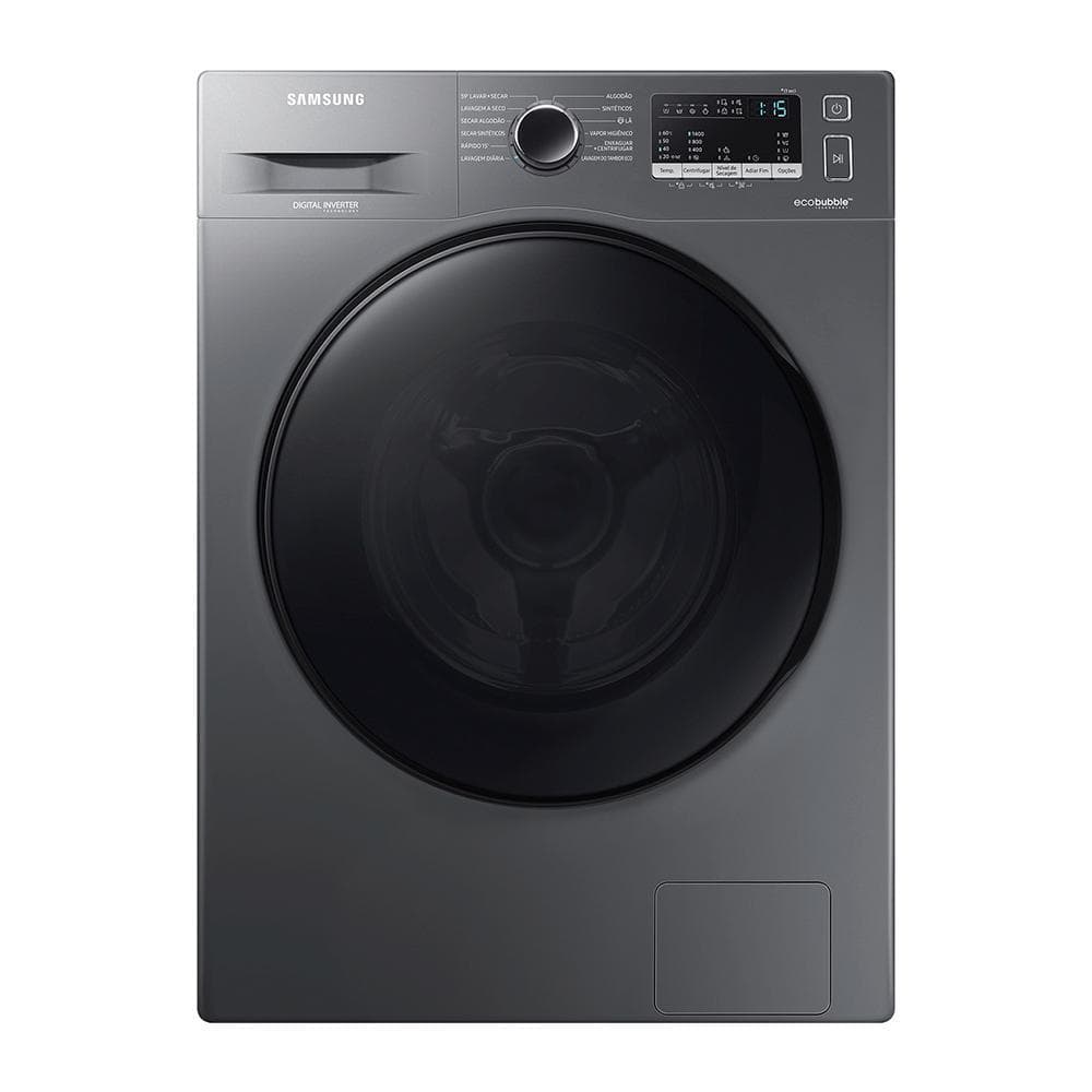 Lavadora frontal Samsung cinza escuro com Ecobubble e Motor Inverter