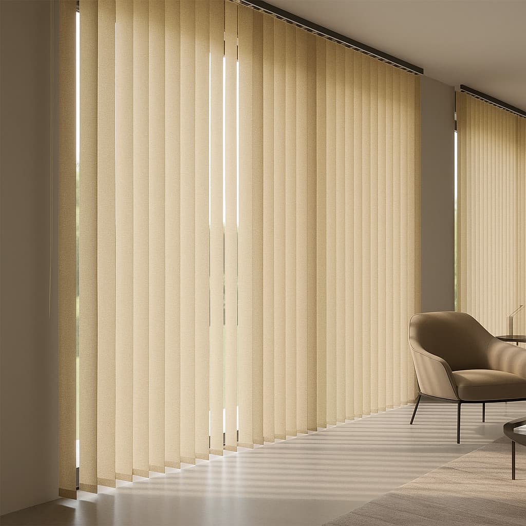Cortina vertical personalizada de tecido premium bege