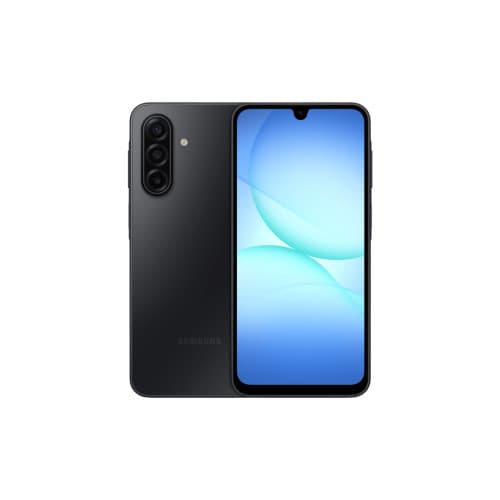 Smartphone Samsung Galaxy A17 LTE 128GB, preto, visão frontal e traseira, em fundo branco.