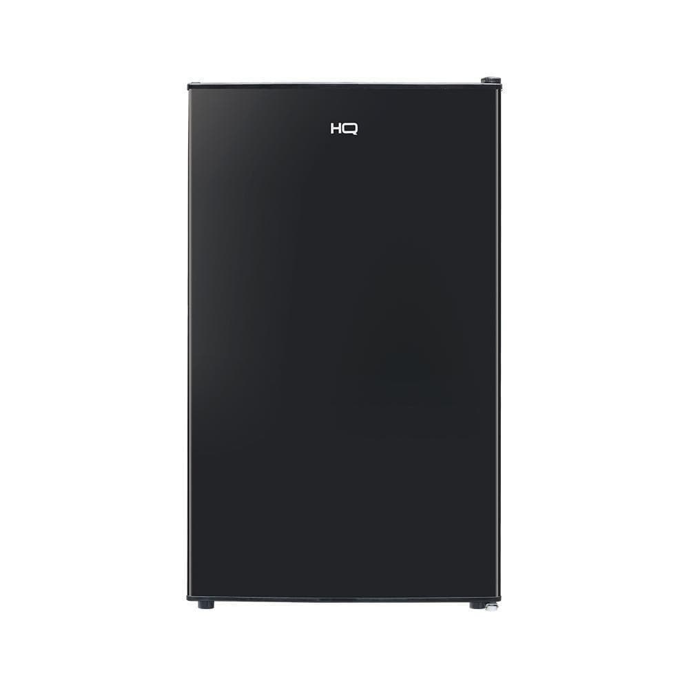 Frigobar HQ 124 Litros Preto HQ-124FB 110V, modelo vertical, totalmente preto, logo HQ no centro superior.