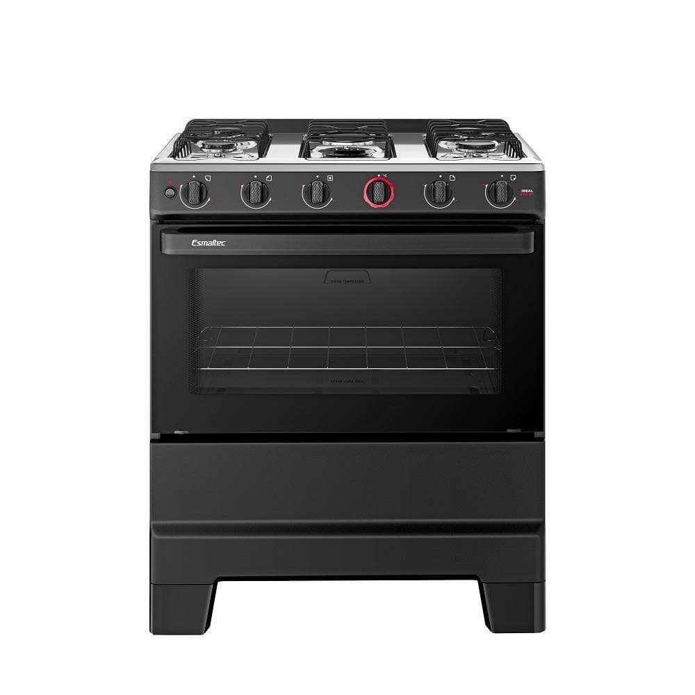 Fogão Esmaltec 5 Bocas Ideal Super Mesa De Aço Inox Preto F5IAP Bivolt