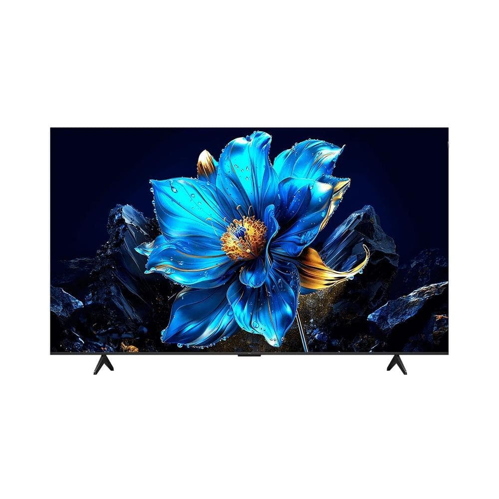 Smart TV 55 QLED 55P7K UHD 4K Preto - TCL mostrando uma flor azul metálica na tela
