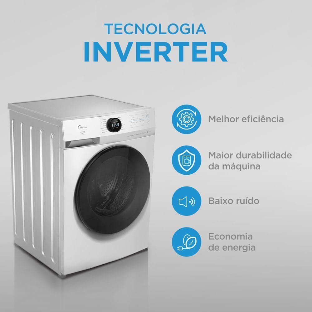 Máquina de lavar roupa branca slim 11kg com tecnologia inverter, maior eficiência e economia de energia