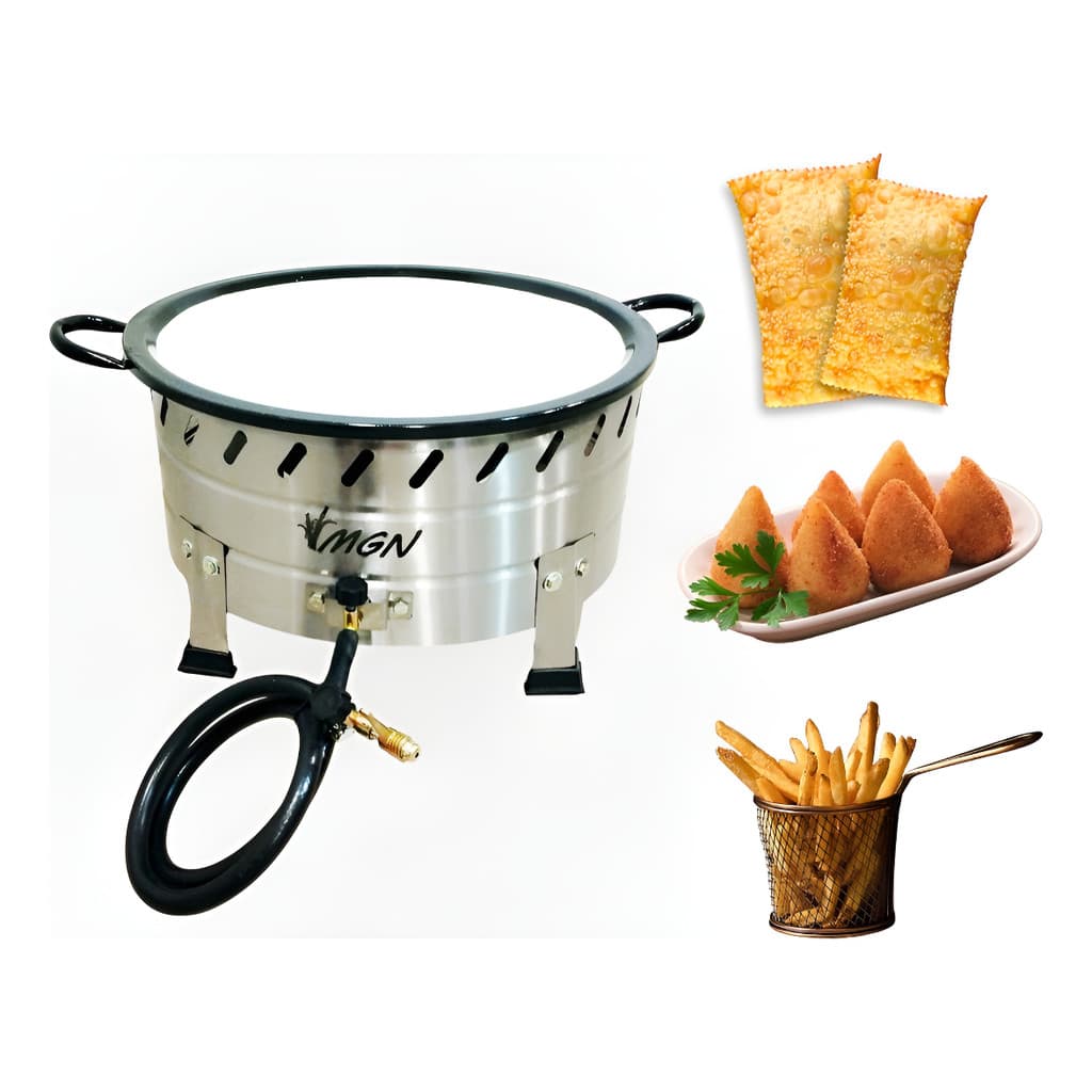 Fritador Industrial Tacho N.18 Aço Inox A Gás 10l Pastel - Fritador Inox Mesa com alimentos