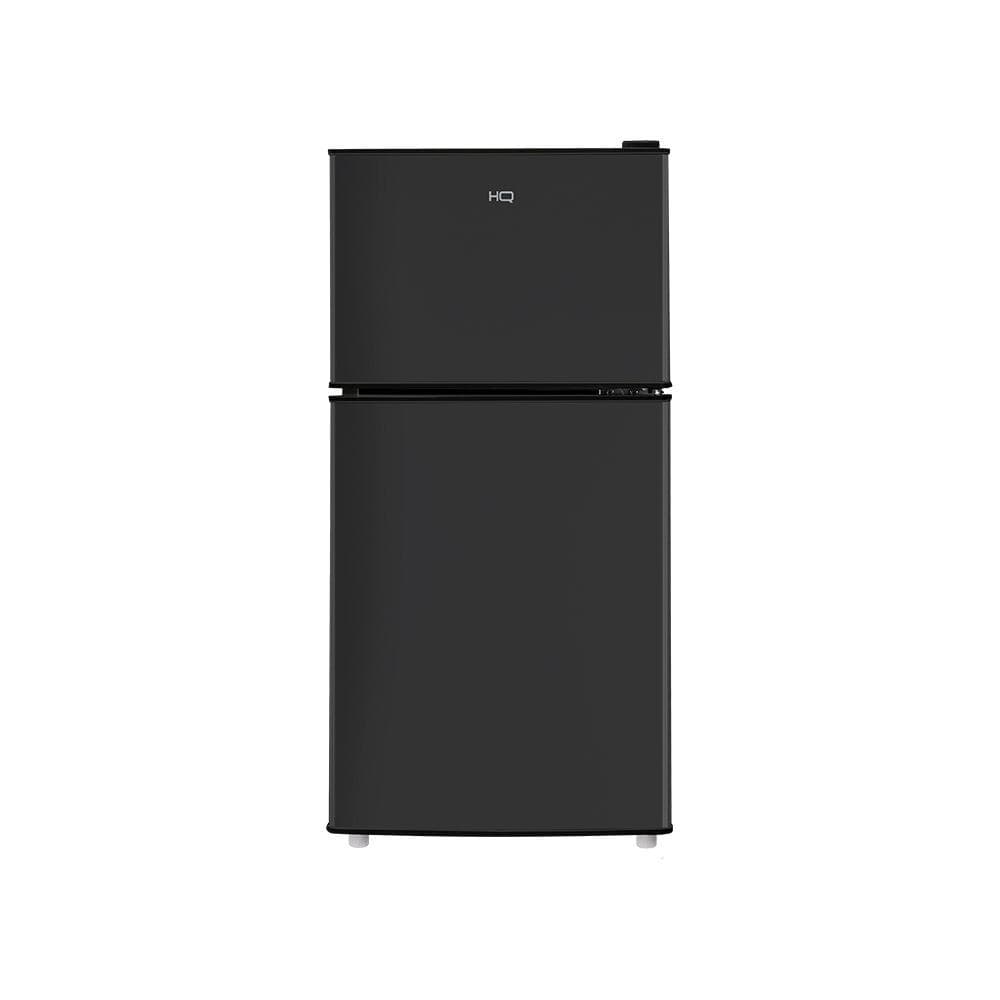 Frigobar preto Duplex HQ 90 litros com design moderno e porta superior com texto HQ