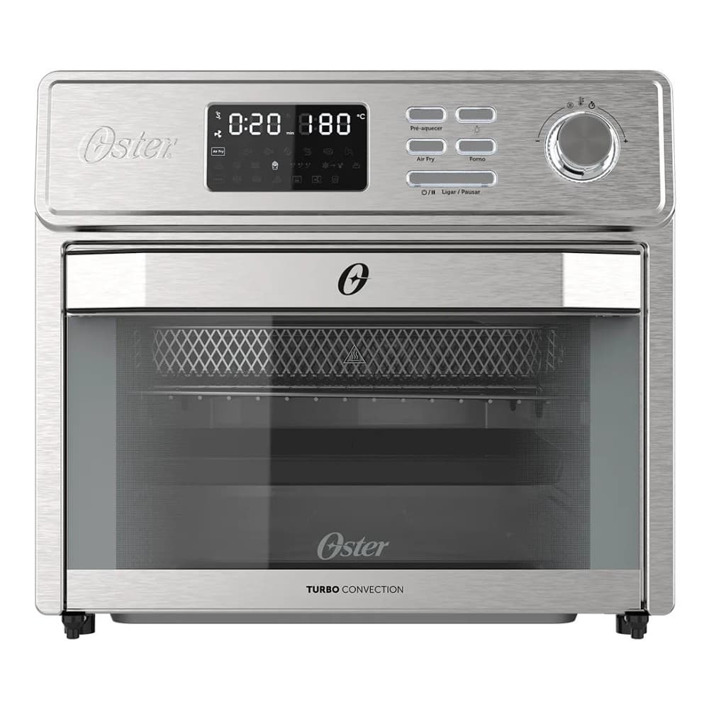 Forno e fritadeira multifuncional Oster, 25L, 1700W, 127V, em aço inoxidável, com display digital e controles de ajuste.