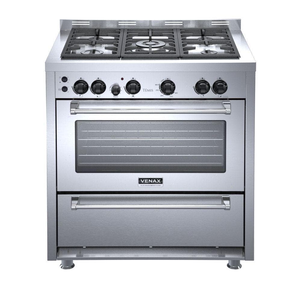 Fogão 5 Bocas Venax Temis A Gás Mesa De Inox 220V, aço inoxidável, 5 bocas, com logo Venax.