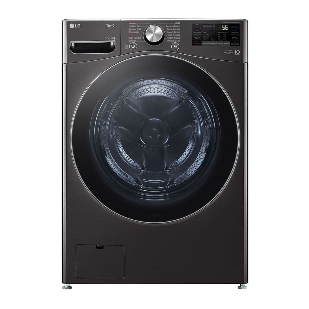 Máquina de lavar e secar roupa LG Smart IA 18KG Preta Inox 110V WD18BV2S6B