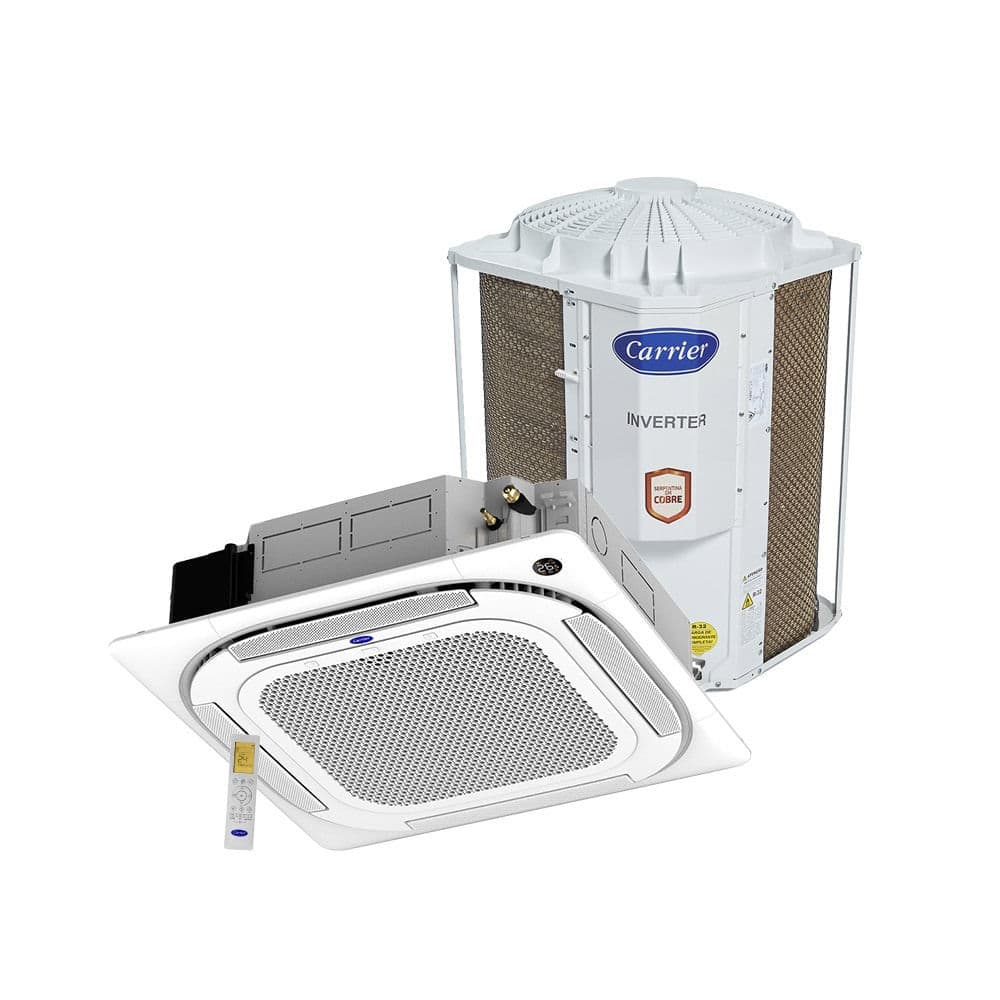 Ar Condicionado Split Cassete Inverter Carrier Connect 36000 BTUh, branco e cinza, unidade externa e interna