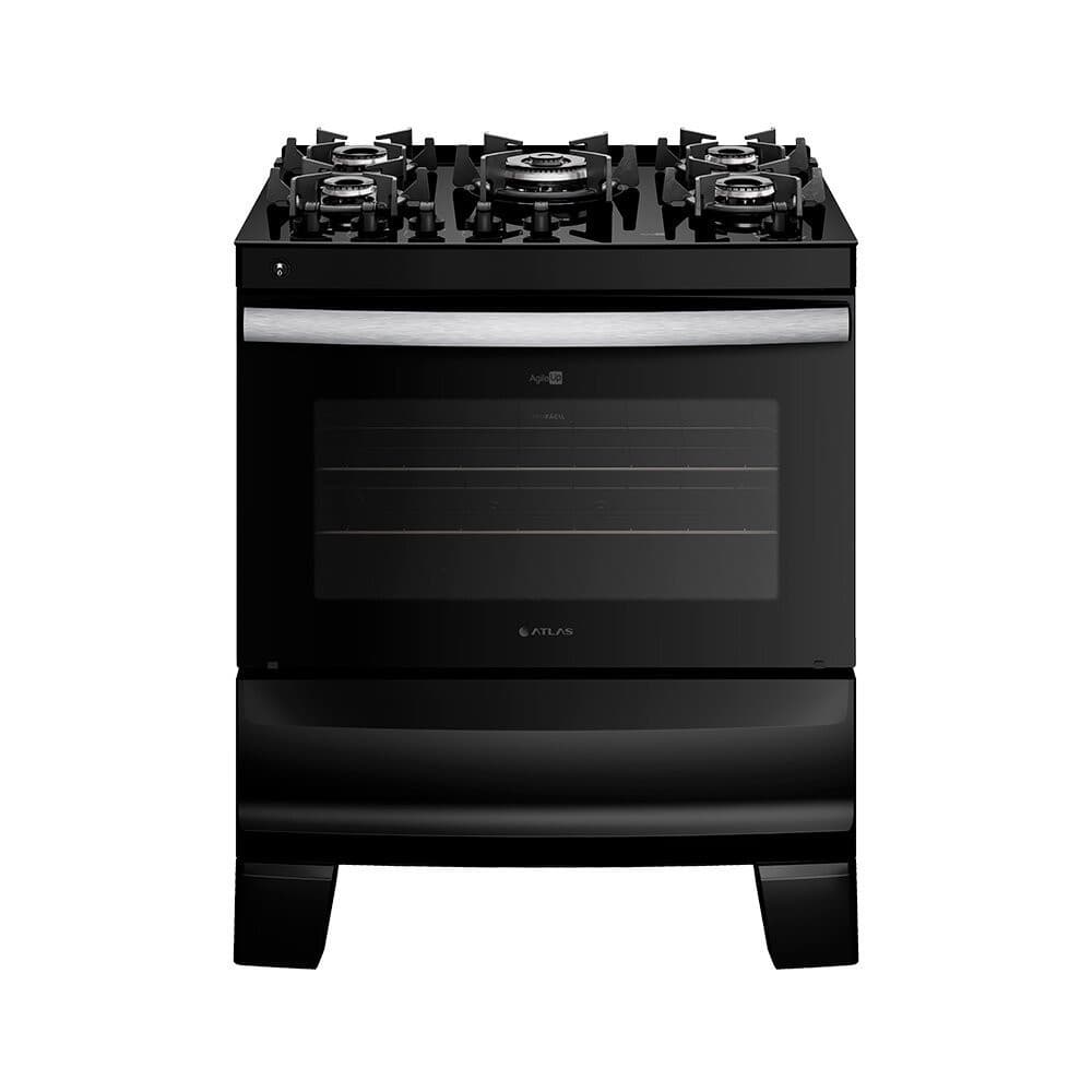 Fogão 5 Bocas Preto com Mesa de Vidro Atlas Agile Up Bivolt