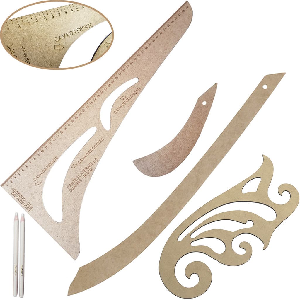 Kit de réguas de corte de costura curva francesa com lápis