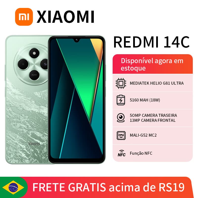 Xiaomi Redmi 14C Dual SIM com câmera traseira quádrupla e frontal de 13MP, disponível em estoque