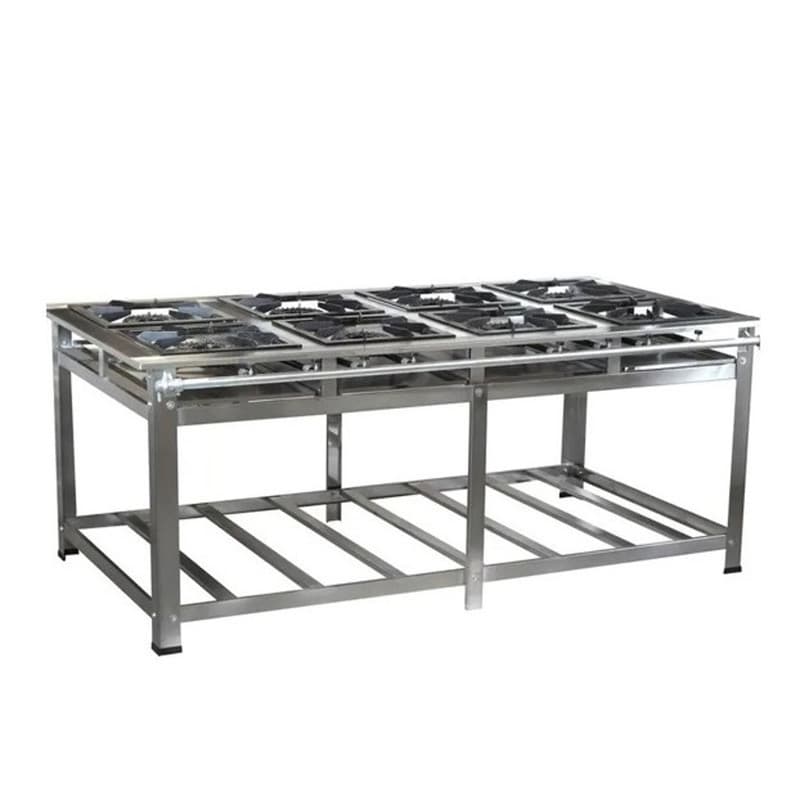 Fogão industrial 8 bocas 40x40 aço inox com prateleiras - imagem frontal