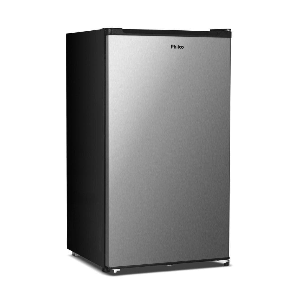 Frigobar Philco PFG111I 92L Inox 110V, lateral esquerda, fundo branco