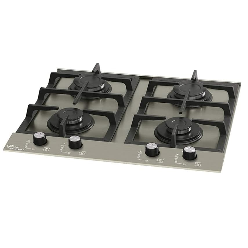 Cooktop a gás Fischer Platinium com quatro queimadores em preto e cinza