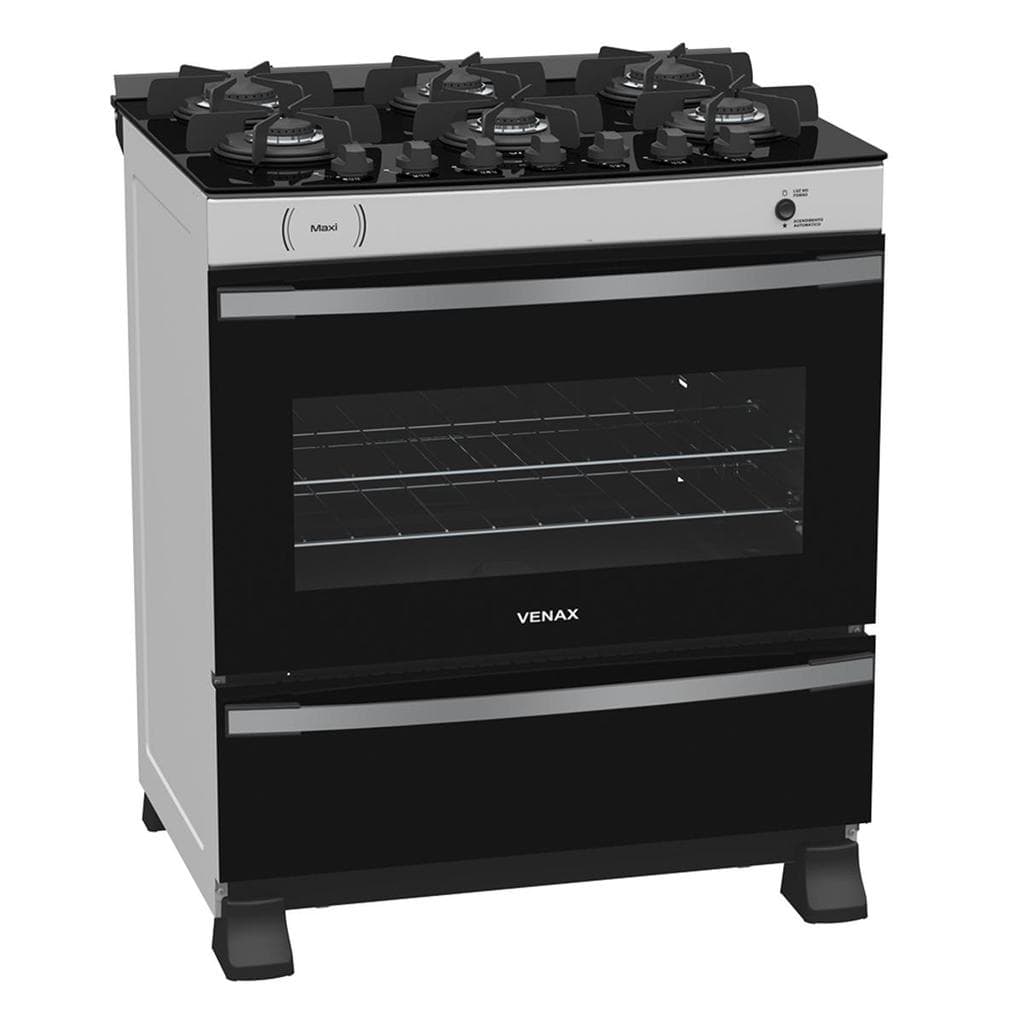 Fogao 6 Bocas Venax Maxi Vitreo Branco Gas Glp