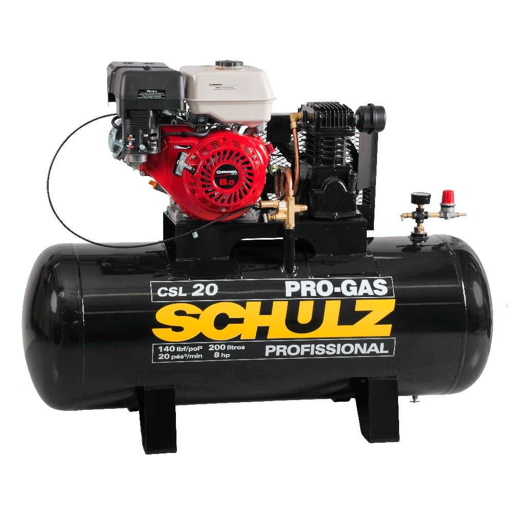 Compressor de ar a gasolina Schulz CSL 20/200, 8 hp, 200 litros, preto e vermelho