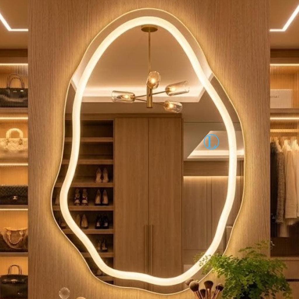 Espelho orgânico Vênus 90x60cm com LED para lavabo, corredor, salão, barbearia, penteadeira, hall e closet