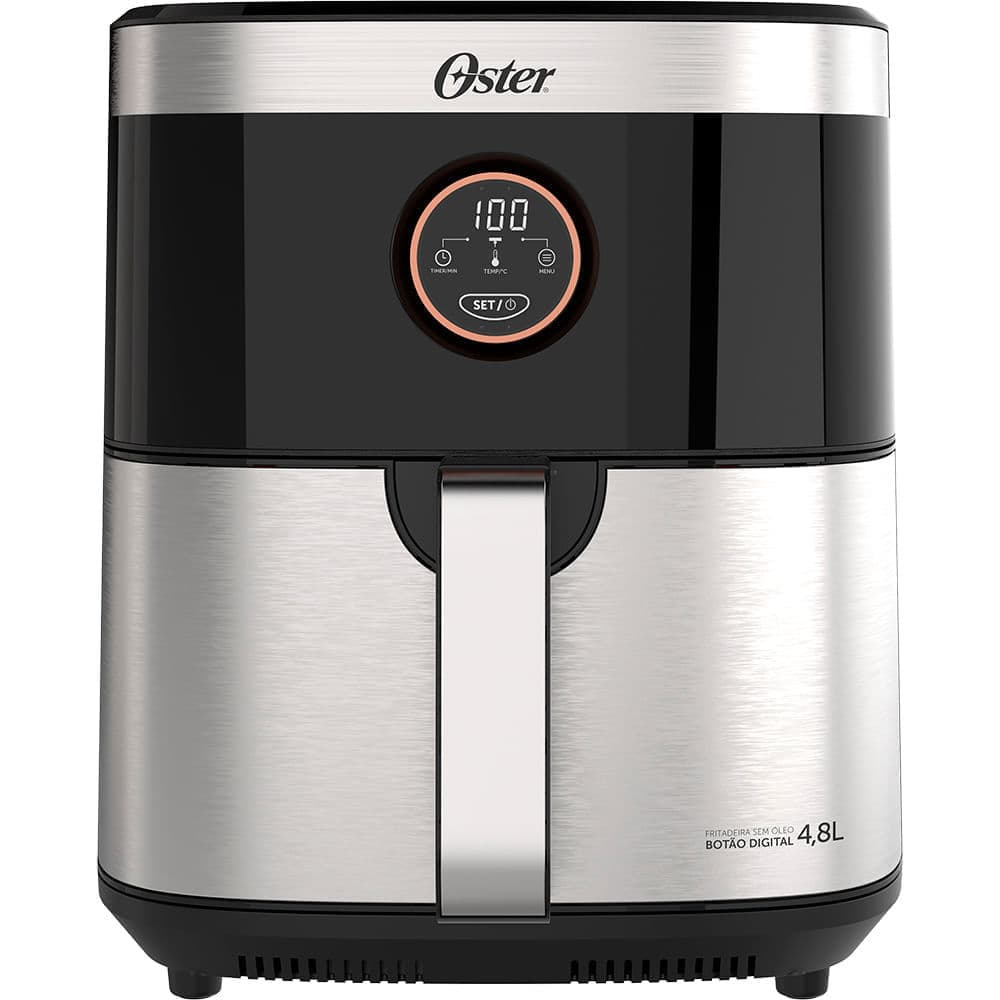 Fritadeira Oster Sem Óleo 2 em 1 4,8 Litros Inox Preta