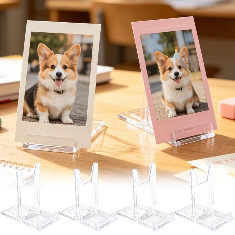Suporte transparente acrílico para porta-retratos com fotos de cão corgi