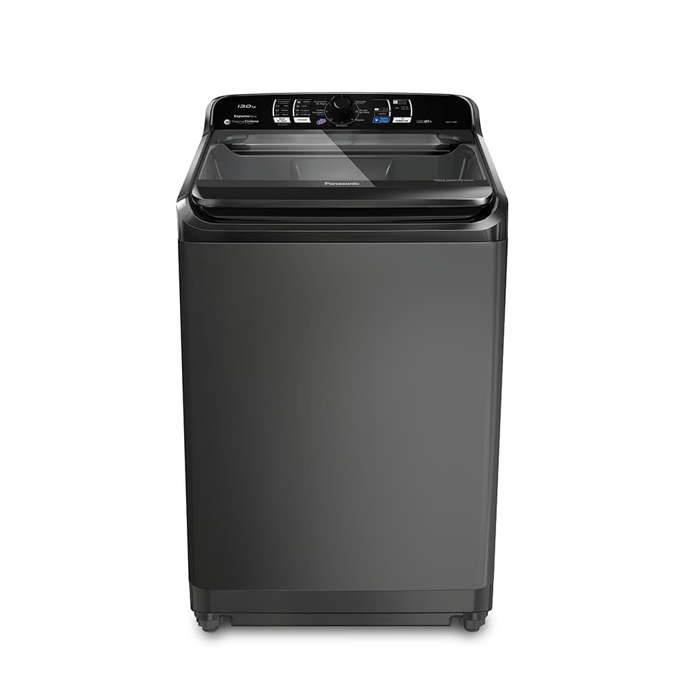 Máquina de lavar Panasonic cinza 13kg com controles na parte superior