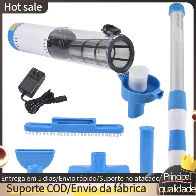 Aspirador de Piscina Sem Fio US PLUG, Kit com Acessórios, Azul e Branco