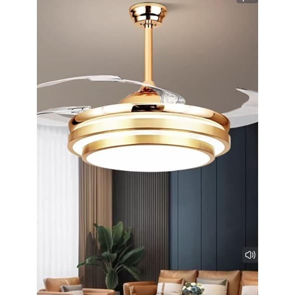 Lustre Ventilador de Teto Retrátil Dourado e Preto D0629 com Controle Remoto - Bivolt
