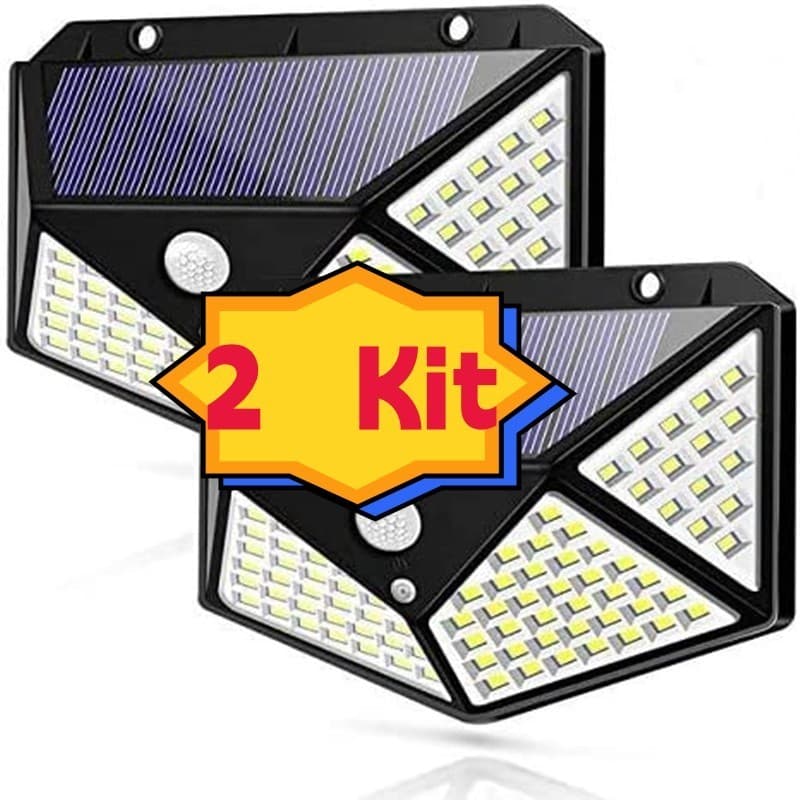 Luminária solar de parede com LEDs e sensor de movimento, kit de 2 unidades, à prova d'água, fundo branco