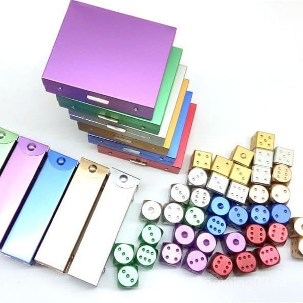 Conjunto de dados de alumínio com caixa de metal, dados de alumínio sólido de 16MM em várias cores