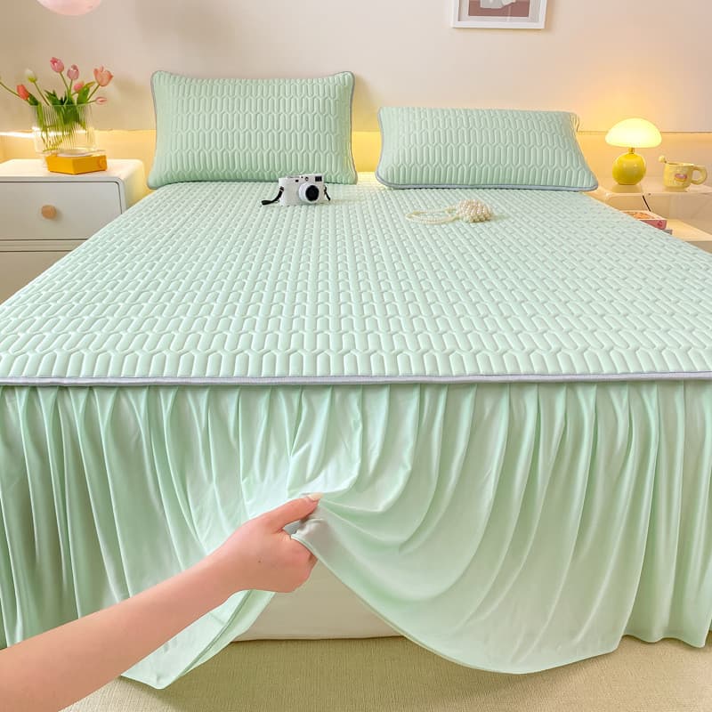 Conjunto de três peças de colchonete refrescante de látex Classe A, saia de cama de estilo simples, colchão individual p