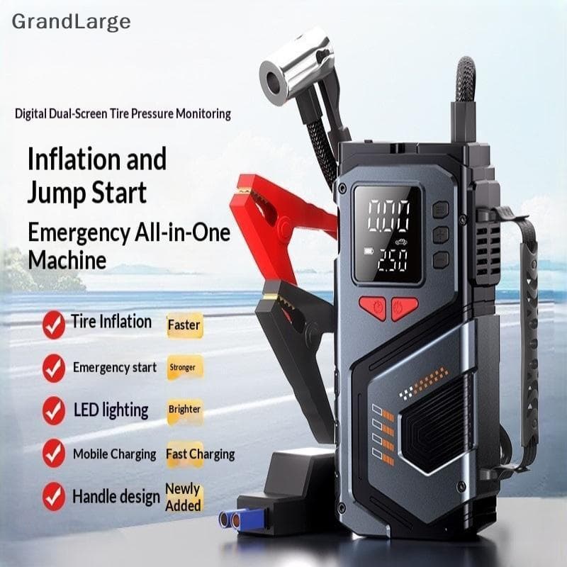 Jump Starter Portátil 12V com Compressor de Ar de 150 PSI para Carro - GrandLarge