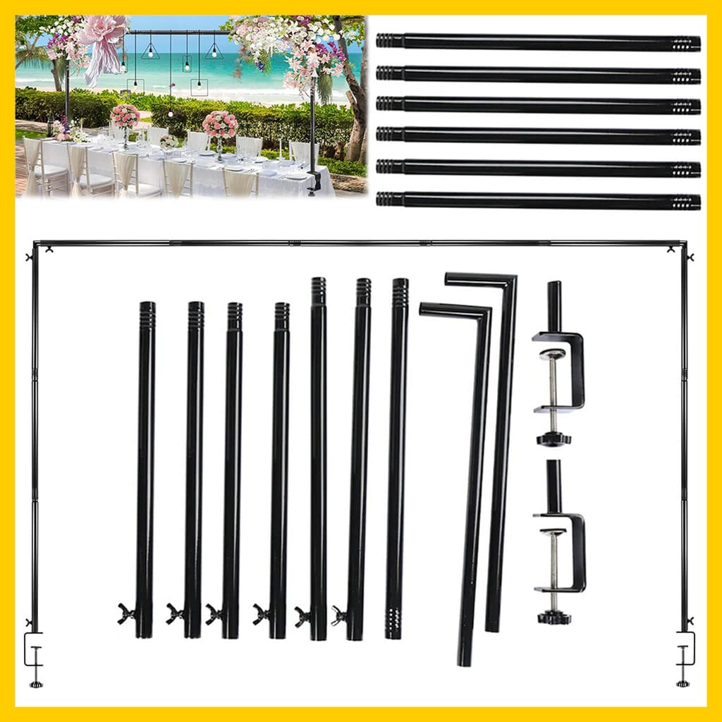 Conjunto de suportes de mesa pretos para eventos, com tubos e grampos