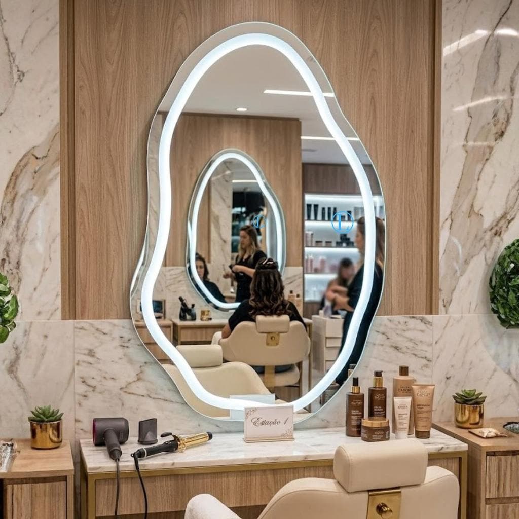 Espelho Lopazzi Orgânico 90x60 com LED para Lavabo, Corredor, Salão, Barbearia, Penteadeira, Hall e Closet