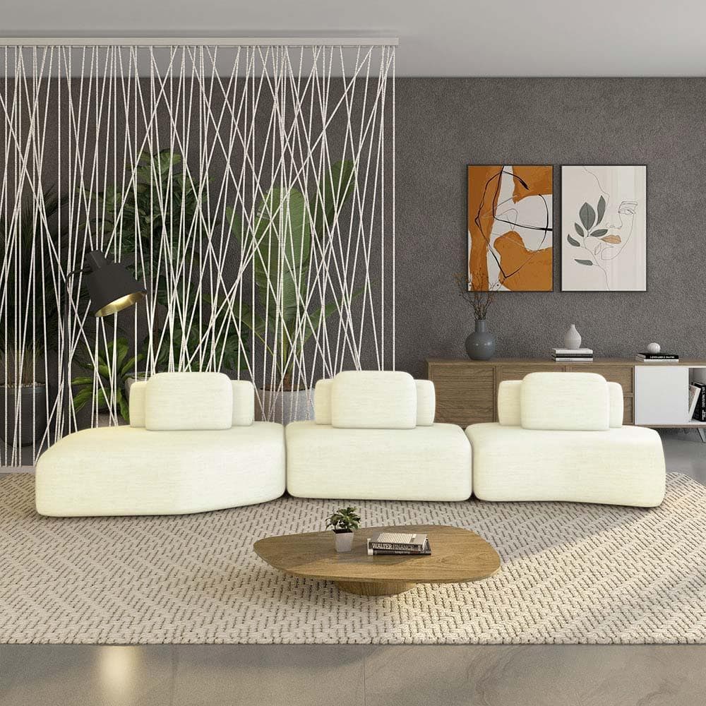 Sofá Ilha Sala de Estar Dakota 3 Módulos 484cm Encostos Almofadas Soltas Linho Off White G33 - Gran Belo