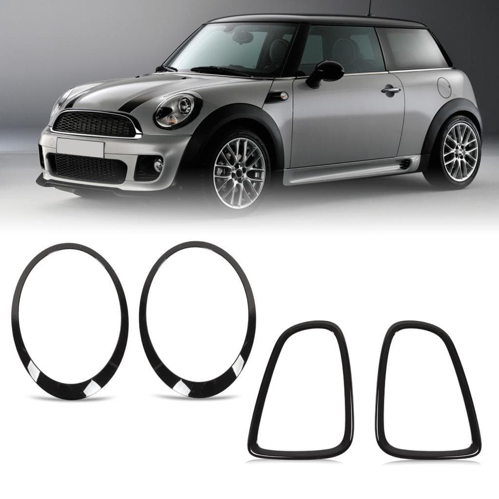 Guarnições pretas brilhantes para farol e lanterna traseira de Mini Cooper r56 r57 r58 r59 s jcw 2007-2015
