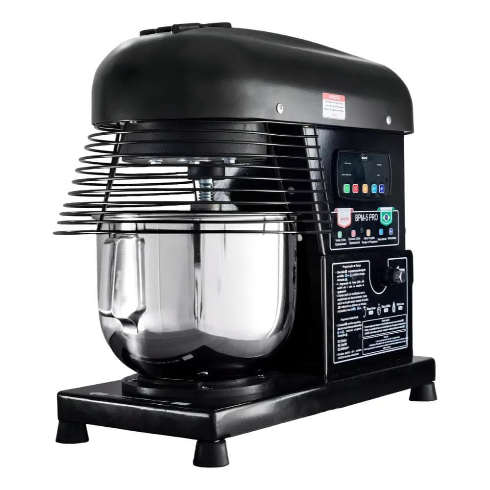 Batedeira Industrial Maná 5L 10 Velocidades com Tacho em Inox 3 Batedores 1000W Preta Bivolt