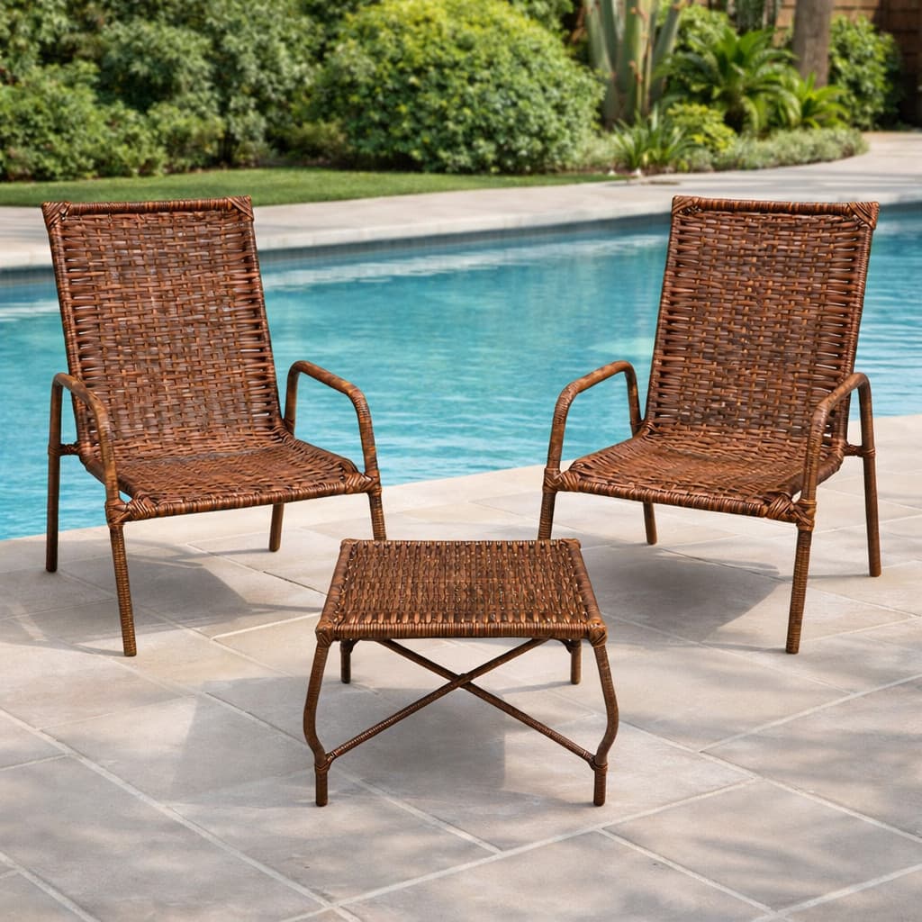 Conjunto Mesa e 2 Cadeiras Junco Sintético Área Externa Piscina Jardim Sacada Varanda Fibra Sintética