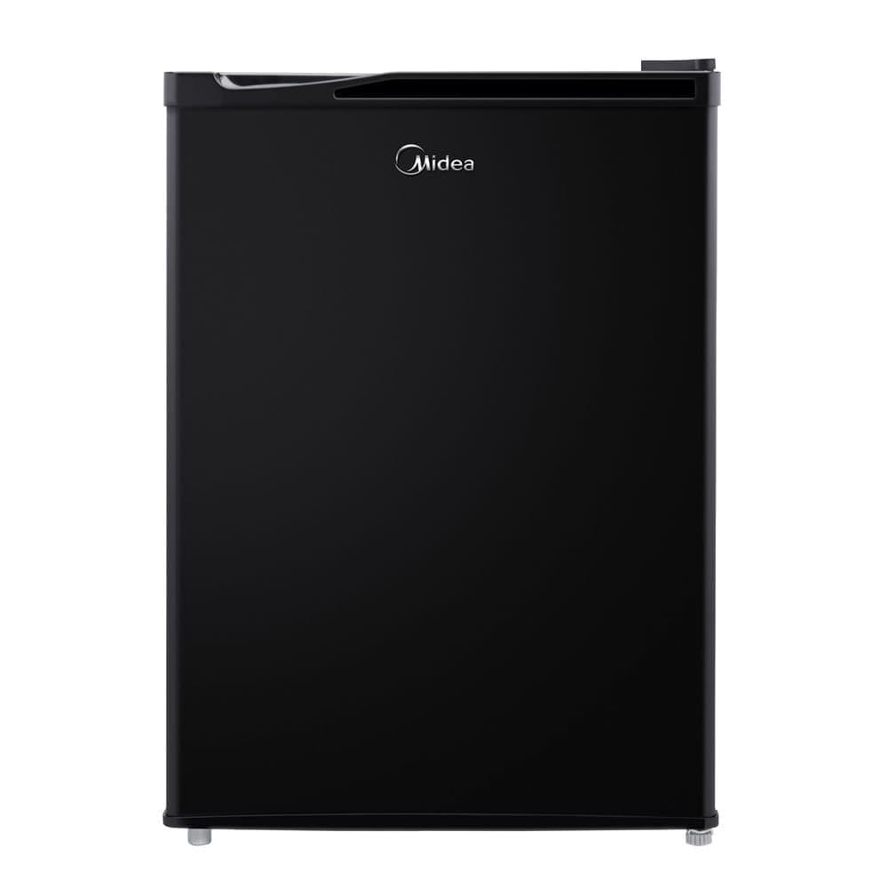 Frigobar 67 Litros Black Edition Inverter Bivolt Midea, preto, visto de lado, fundo branco