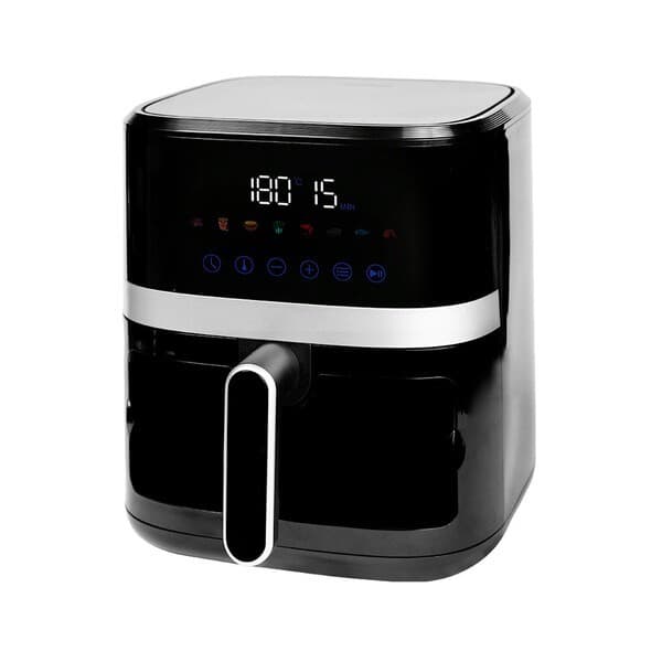 Fritadeira de ar Gaabor Lume Touch 5.5L com visor digital, preta e prata, em fundo branco.