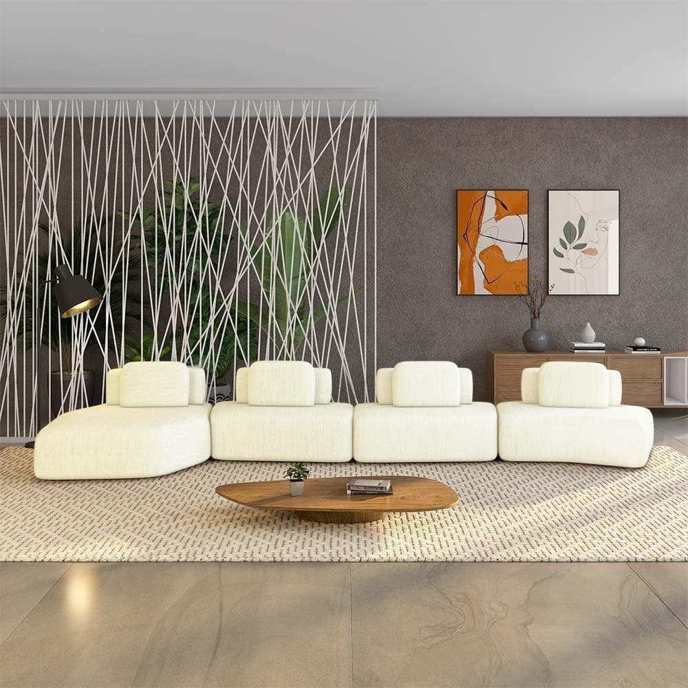 Sofá Ilha Sala de Estar Dakota 4 Módulos 626cm Encostos Almofadas Soltas Linho OffWhite G33 - Gran Belo