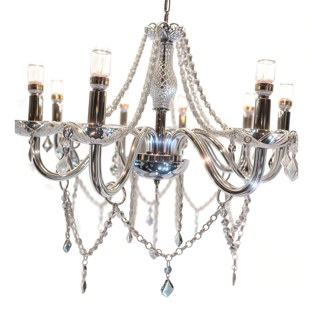 Luminária pendente clássica com 8 braços em cristal K9, estilo imperial, acabamento prateado