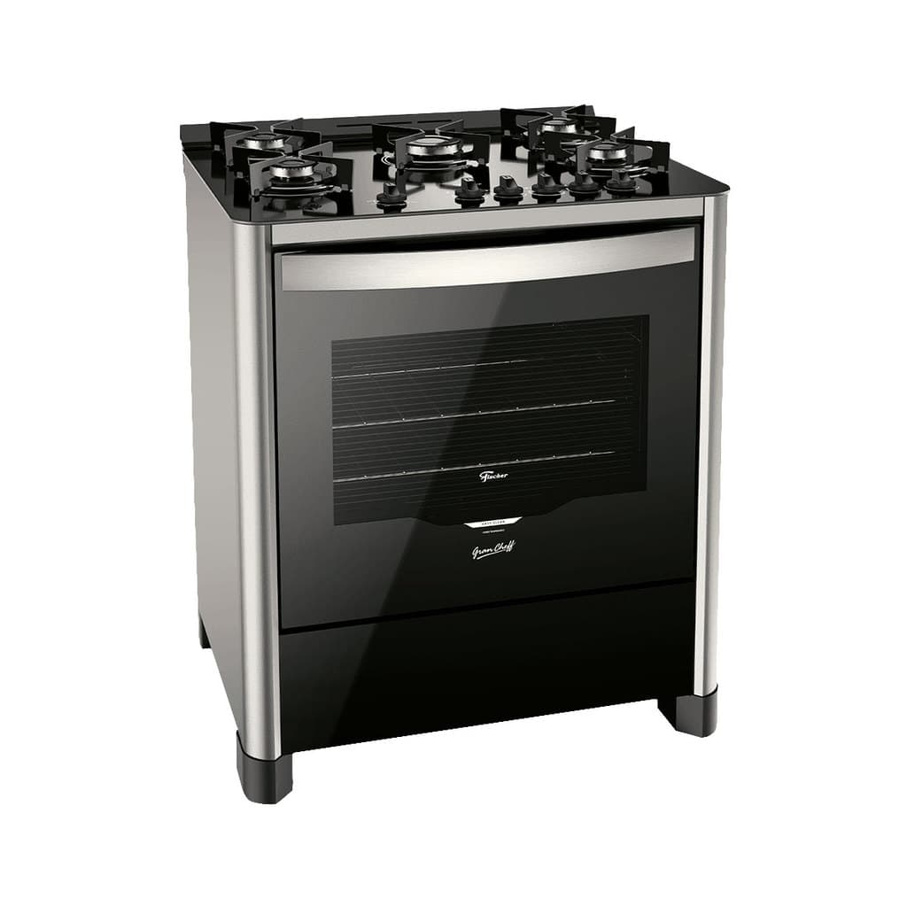 Fogão de Piso Fischer 5Q Grann Cheff com Mesa de Vidro e Aço Inox