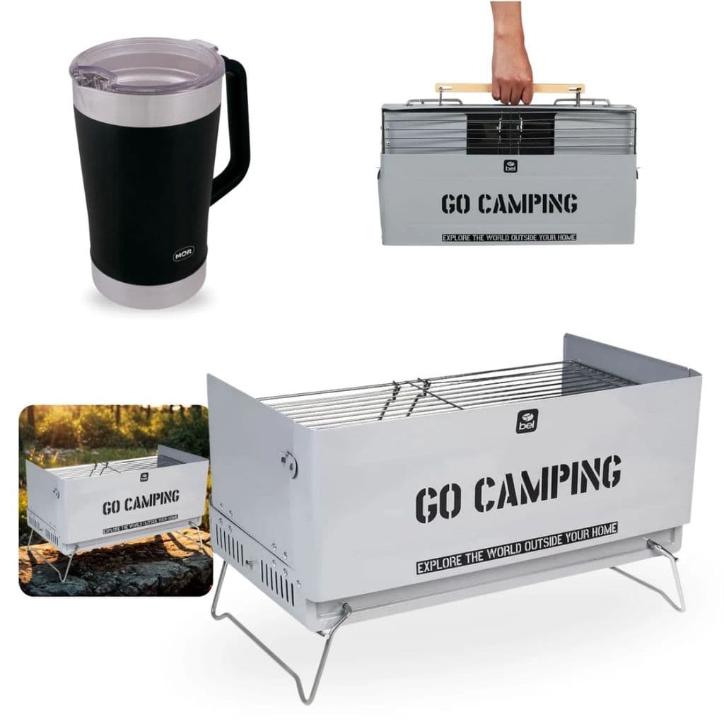 Conjunto Jarra Térmica Aço Inox 1,9L + Churrasqueira Maleta Go Camping