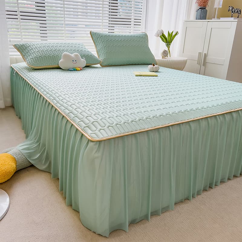 Látex legal esteira cama saia estilo gelo seda macio esteira conjunto de três peças lavável à máquina lavável colchão ar